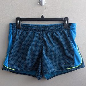NIKE Dry Fit Running Shorts - Blue with Lime Stripe - Size Small
